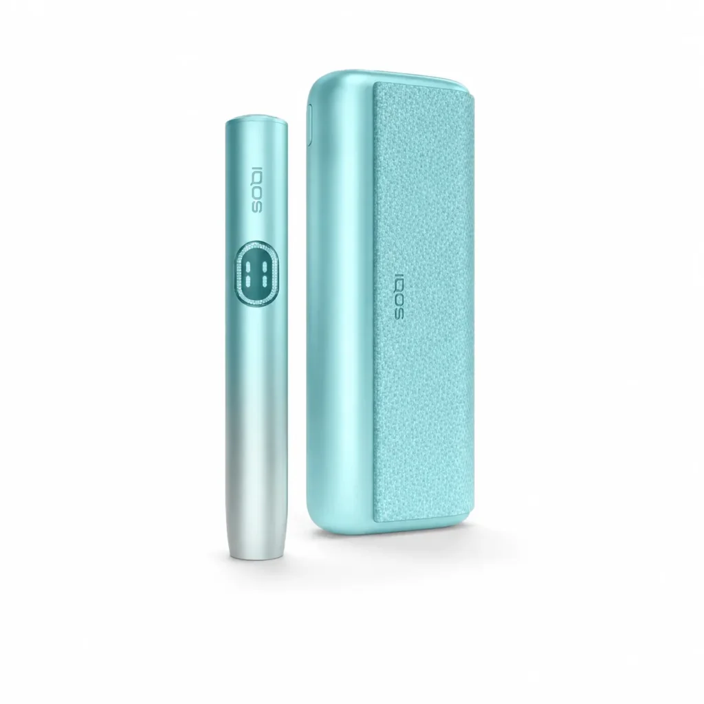 ILUMA i PRIME — Breeze Blue heated tobacco device on white background